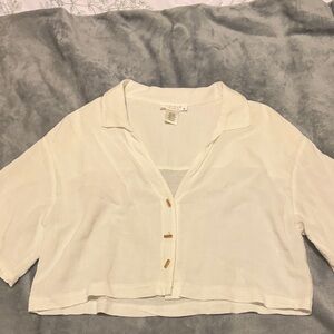 Elegant Cream Cropped Button-Down Shirt